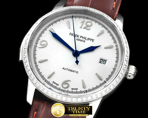 파텍필립 Calatrava Automatic SS/LE White Num Asian 2824 -PP0152C