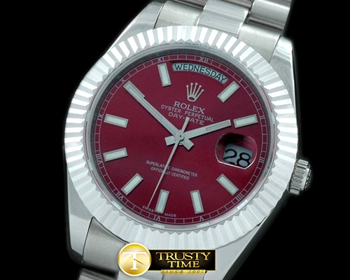 롤렉스 President/Fluted SS Burgundy Sticks Asian Clone 2836 -R2DD0191B