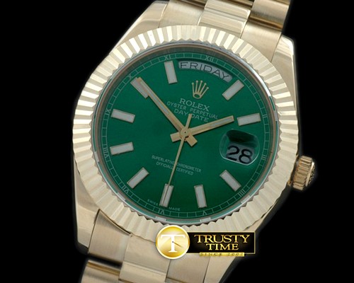 롤렉스 President/Fluted YG Green Sticks Asian Clone 2836 -R2DD0192B