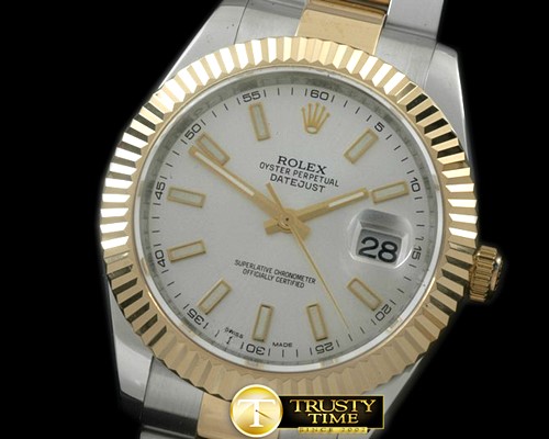 롤렉스 SS/YG Oyster Fluted White Sticks Asian Eta 28362 -R2DJ0187C
