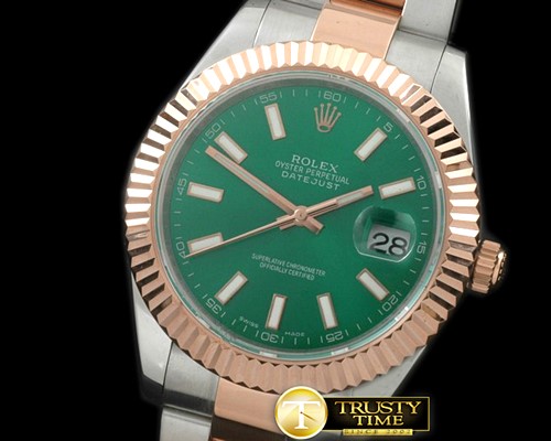 롤렉스 SS/RG Oyster Fluted Green Sticks Asian Eta 28362 -R2DJ0188I
