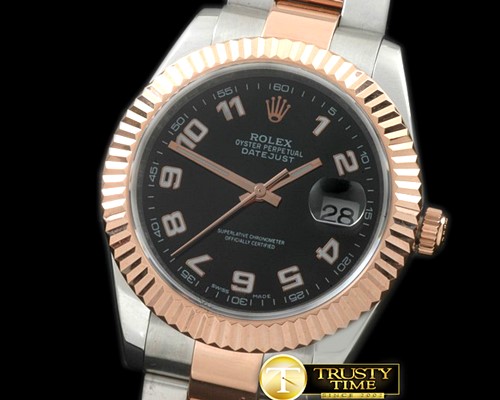 롤렉스 SS/RG Oyster Fluted Black Num Asian Eta 28362 -R2DJ0188K