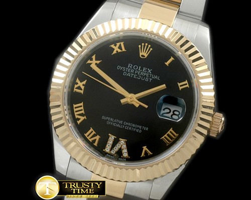 롤렉스 SS/YG Oyster Fluted Black Roman Asian Eta 28362 -R2DJ0189B