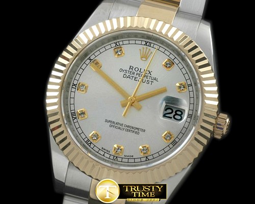 롤렉스 SS/YG Oyster Fluted White Diam Asian Eta 28362 -R2DJ0191C
