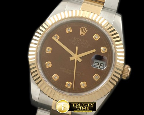 롤렉스 SS/YG Oyster Fluted Brown Diam Asian Eta 28362 -R2DJ0191F