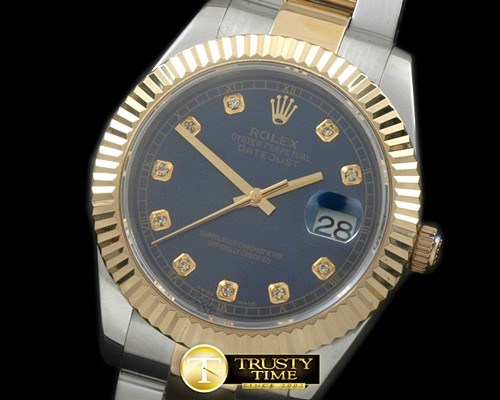롤렉스 SS/YG Oyster Fluted Blue Diam Asian Eta 28362 -R2DJ0191G
