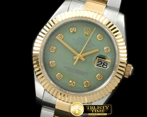 롤렉스 SS/YG Oyster Fluted MGreen Diam Asian Eta 28362 -R2DJ0191J