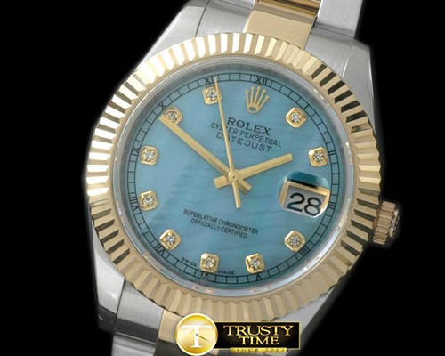 롤렉스 SS/YG Oyster Fluted MBlue Diam Asian Eta 28362 -R2DJ0191K