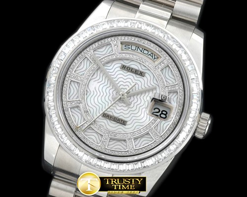 롤렉스 2014 Steel/President White Wavy Grid Asian Clone 2836 -RDD0184B