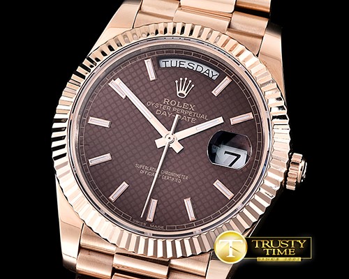 롤렉스 DayDate 228206 RG/RG Brown Stick BP Swiss 2836 -RDD0195D