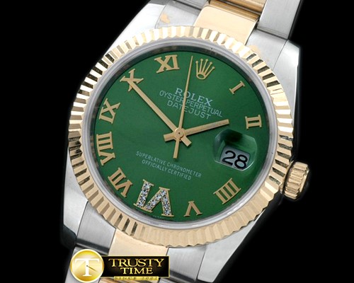 롤렉스 SS/YG Oyster Green Roman/Diam 2836 -RDJ0250D