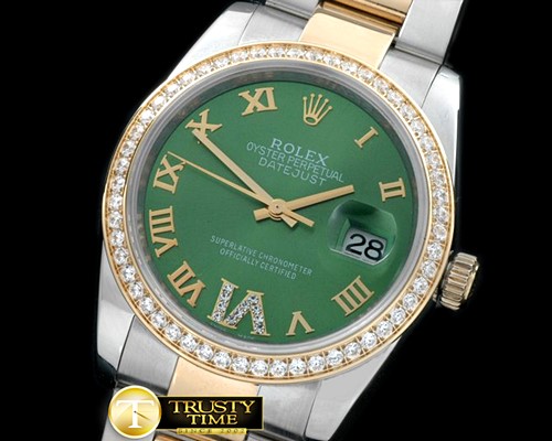 롤렉스 SS/YG Oyster Green Roman/Diam 2836 -RDJ0250F