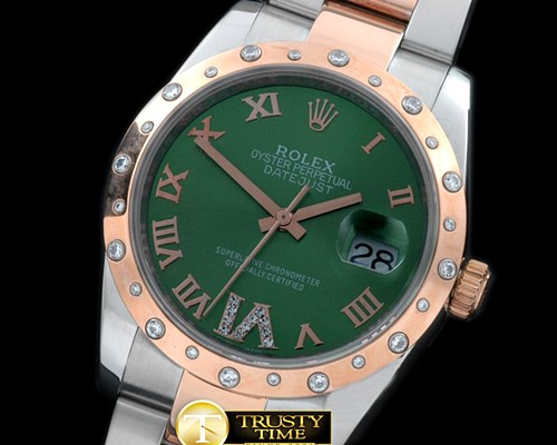 롤렉스 SS/RG Oyster Green Roman/Diam 2836 -RDJ0251B