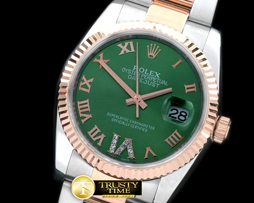 롤렉스 SS/RG Oyster Green Roman/Diam 2836 -RDJ0251D