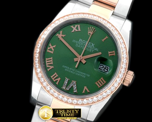 롤렉스 SS/RG Oyster Green Roman/Diam 2836 -RDJ0251F