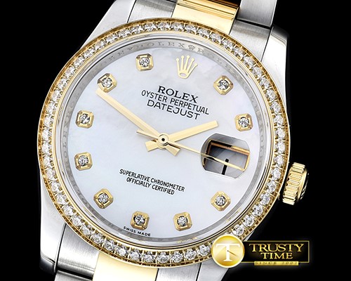 롤렉스 DateJust Mens 36mm YG/SS White MOP Diam BP Asia 2836 -RDJ0261C