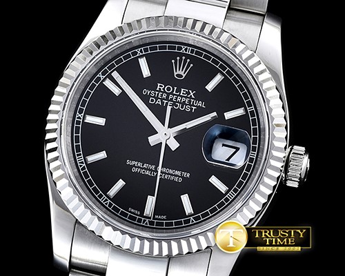 롤렉스 DateJust Mens 36mm SS/SS Black Sticks BP Asia 2836 -RDJ0261D
