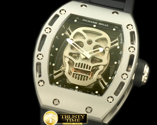 리차드밀 Skull Tourbillon SS/RU Black Asian 21J Decorated Movt -RM039A