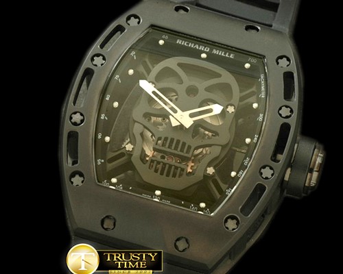 리차드밀 Skull Tourbillon PVD/RU Black Asian 21J Decorated Movt -RM039C