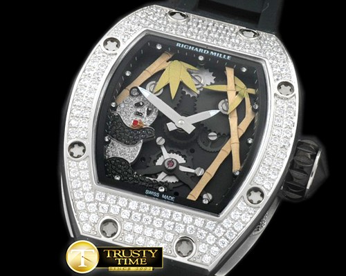리차드밀 Panda Tourbillon SS/RU Skeleton Asian 21J Decorated -RM054A