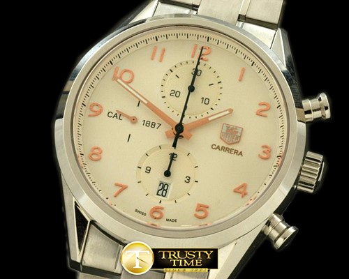 태그호이어 Carrera 1887 Vintage Chrono SS/SS White A7750 -TAG0193A