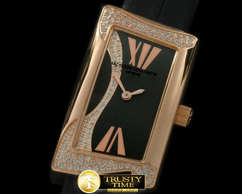 바쉐론콘스탄틴 1972 Ladies RG/Diam/LE Black Swiss Qtz -VC063B