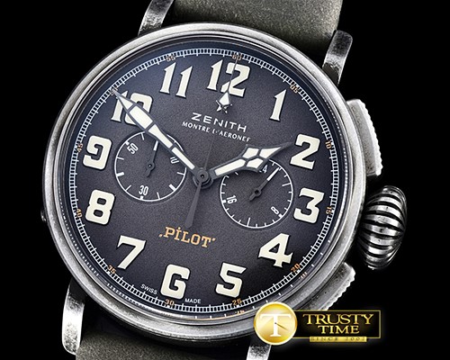 제니스 Heritage Pilot Tonup Aged SS/LE Grey VK Quartz -ZEN023