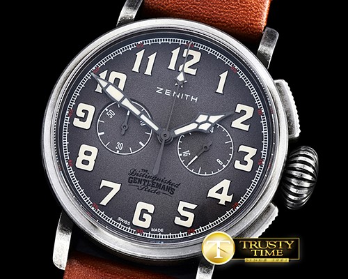 제니스 Heritage Pilot Tonup Aged SS/LE Grey Ltd VK Quartz -ZEN024